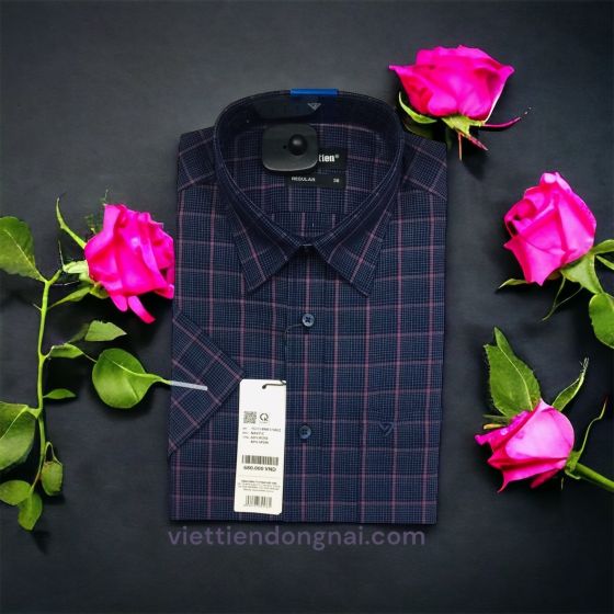 Sơ mi sợi hoa hồng tay ngắn